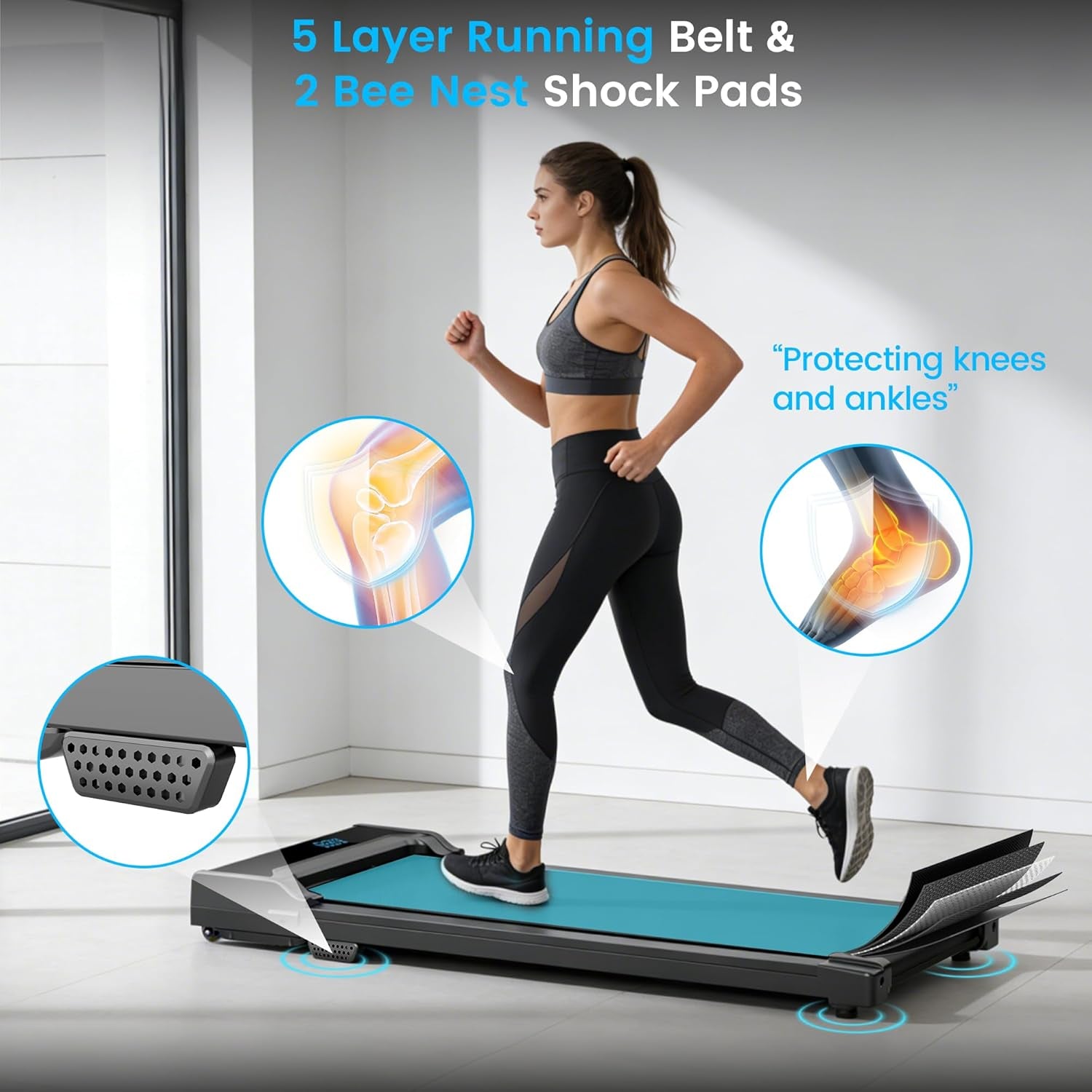 Walking Pad Treadmill for Home - under Desk Walk Pads with Remote Control Mini Running Portable Electric Machine Adjustable Slim Compact with 0.6-4.0MPH Max up 220 Lbs Modes for Office Small Spaces