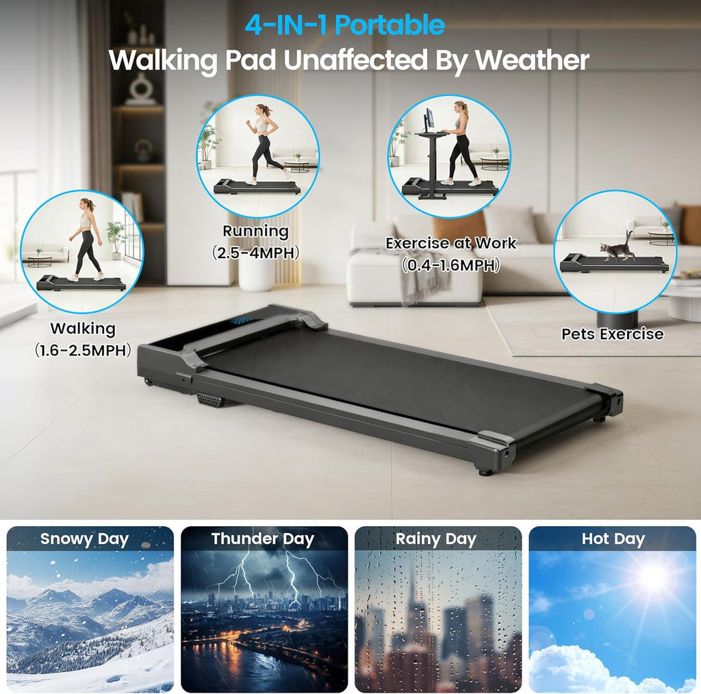 Walking Pad Treadmill for Home - under Desk Walk Pads with Remote Control Mini Running Portable Electric Machine Adjustable Slim Compact with 0.6-4.0MPH Max up 220 Lbs Modes for Office Small Spaces