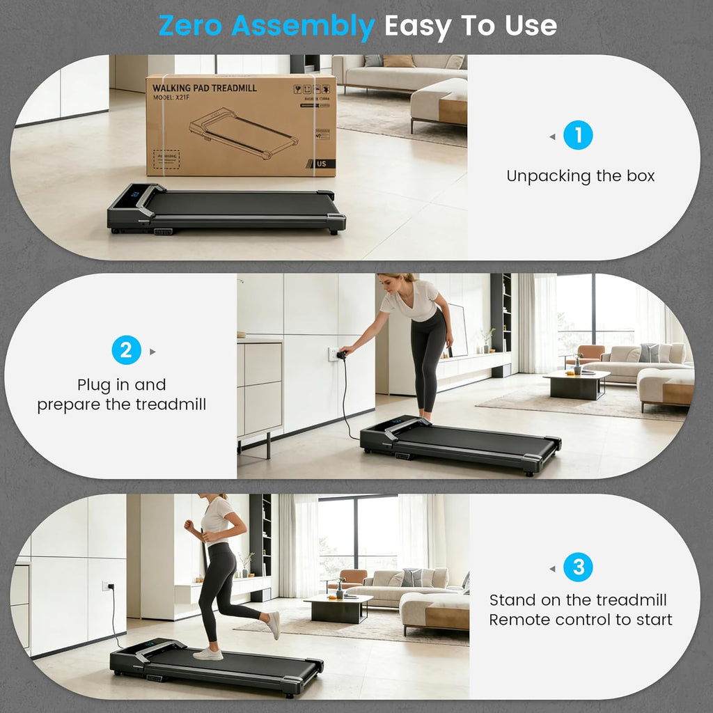 Walking Pad Treadmill for Home - under Desk Walk Pads with Remote Control Mini Running Portable Electric Machine Adjustable Slim Compact with 0.6-4.0MPH Max up 220 Lbs Modes for Office Small Spaces